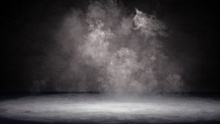 Smoke over rough grainy stone floor in the darkの写真素材