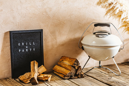 Charcoal grill on the terrace. Grill party sceneの写真素材