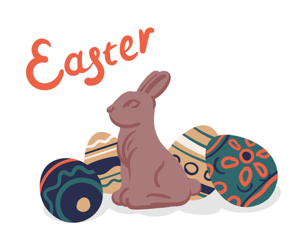 Happy Easter eggs, celebration.Vector illustration, Chocolate unny or rabbitのイラスト素材