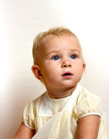 Cute baby's portrait on white backgroundの写真素材
