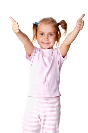 Beautiful girl with her thumbs upの写真素材