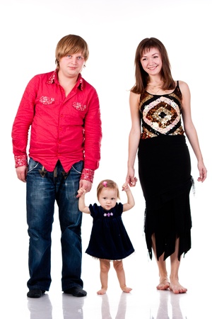 Happy family isolated on whiteの写真素材