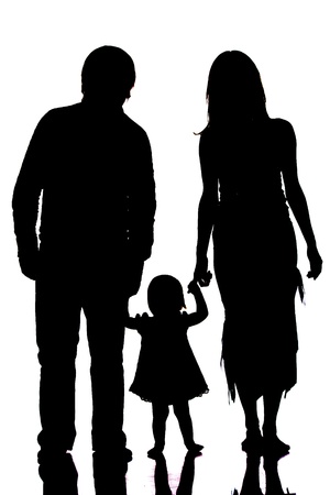 Happy family silhouette isolated on whiteの写真素材