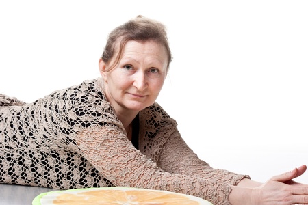 Portrait of an elderly woman isolated on whiteの写真素材