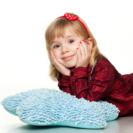 Portrait of a beautiful girl smiling isolated on whiteの写真素材