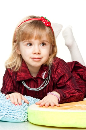Portrait of a beautiful girl smiling isolated on whiteの写真素材
