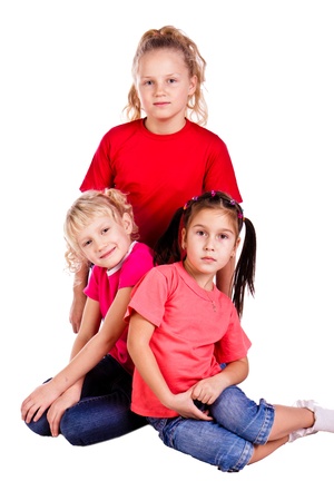 Laughing small kids on a white backgroundの写真素材