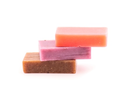 Bricks of handmade soap isolated on white  SPA concept の写真素材
