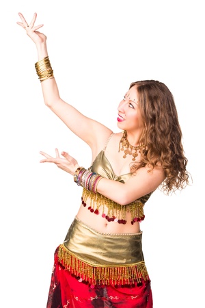 Beautiful eastern belly dancer isolated on whiteの写真素材