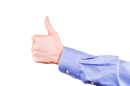 Male hand showing his thumb up isolated on white  Positivity concept 