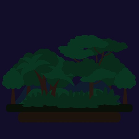 Night Dark Forest Green Landscape, nature. Flat vector illustrationのイラスト素材
