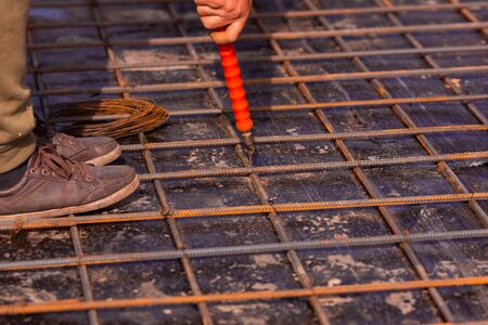 Reinforcement bars for base plate for house foundation for new house basis.の写真素材