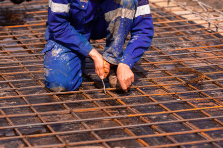 Reinforcement bars for base plate for house foundation for new house basis.