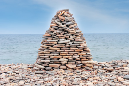 Pile of stones ashoreの写真素材