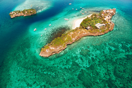 Aerial view of beautiful bay in tropical Islands with very white sand. Boracay Island, Philippines.の写真素材
