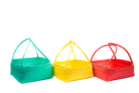 three wicker basket, isolated on white backgroundの写真素材