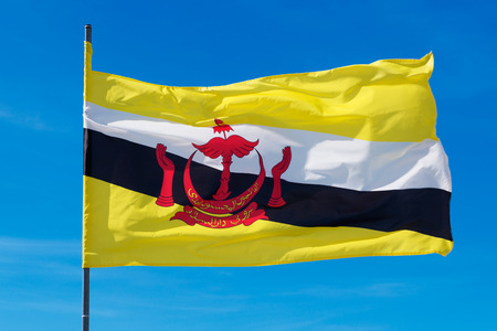 Flag pole of Brunei Darussalam on sky backgroundの写真素材