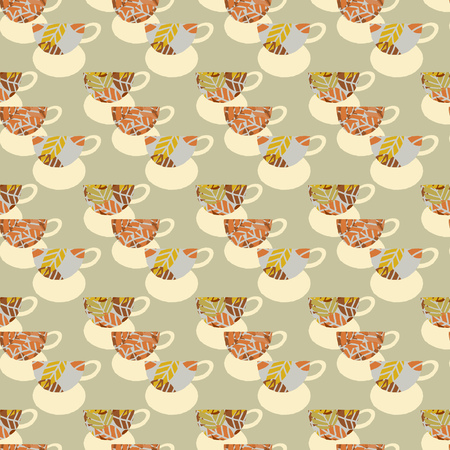 Seamless pattern with coffee mugs in a single color scheme. Abstract print drawn by hand. Textiles, wrapping paper, dishesの写真素材