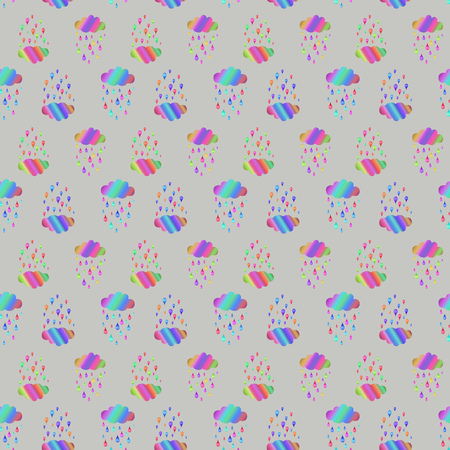 Seamless pattern with motley clouds and raindrops hand-drawn. Print textile, wrapping paper, coverの写真素材