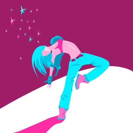 Girl dancing energetic expressive dance. Character flat style vector illustration.のイラスト素材