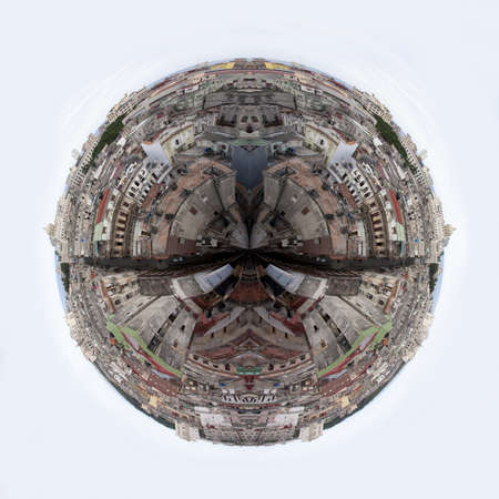 The effect of a small planet from the narrow streets and houses of a densely populated city. Earth overpopulation conceptの写真素材