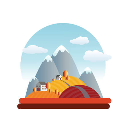 Vector autumn landscape with mountains and hills.のイラスト素材