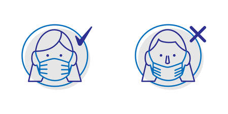 Simple vector linear icons associated with safety instructions during a coronavirus pandemic.のイラスト素材