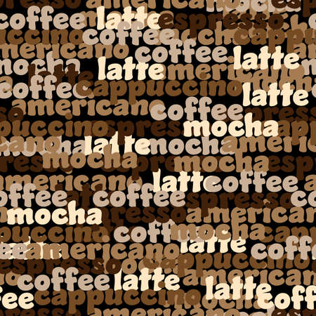 Typography. Vector seamless pattern of coffee names.のイラスト素材