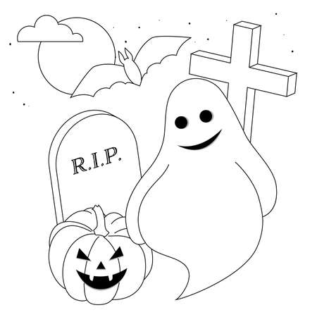 Vector illustration. A fun company of cute Halloween characters on a white background.のイラスト素材