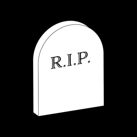 Vector illustration. White silhouette of a tombstone on a black background.のイラスト素材