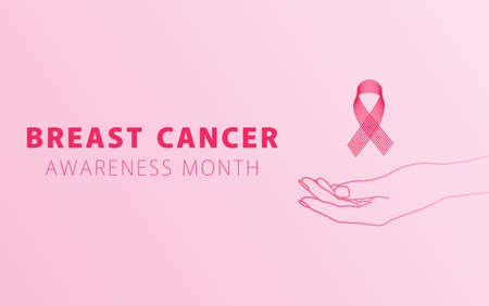 Breast cancer awareness month campaign with a ribbon sign and a silhouette of a woman's hand on a pink background. EPS10のイラスト素材