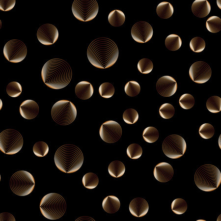 Seamless vector geometric pattern. Gold stylized rings on a black background.