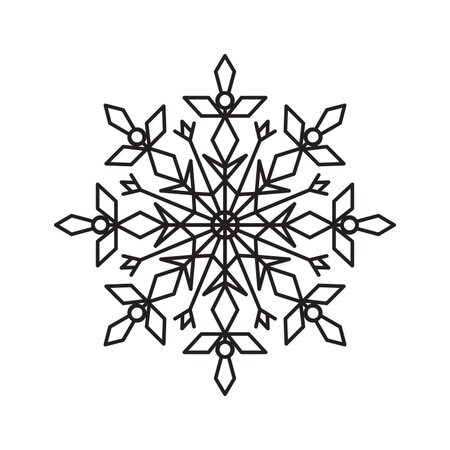 Contour drawing of snowflake on a white background for your creativity.