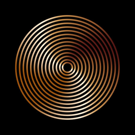 Abstract geometric shape made of metal rings on a black background.のイラスト素材