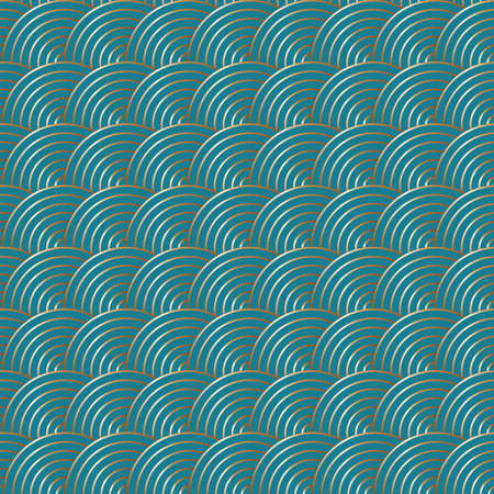 Abstract geometric pattern. Gold circles on a turquoise background. Suitable for textiles, greeting cards, invitation cards, wrapping paper.のイラスト素材