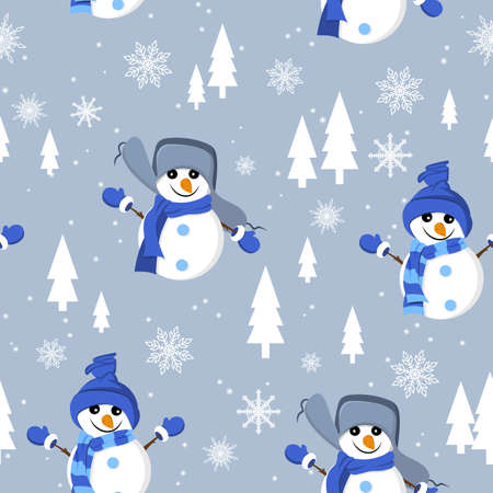Seamless pattern with snowmen. It is well suited for wrapping paper, childrens textiles. Vectorのイラスト素材