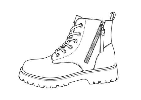 Contour drawing of a high female shoe. Vectorのイラスト素材