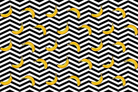 pattern of yellow bananas on a black and white background. zigzagのイラスト素材