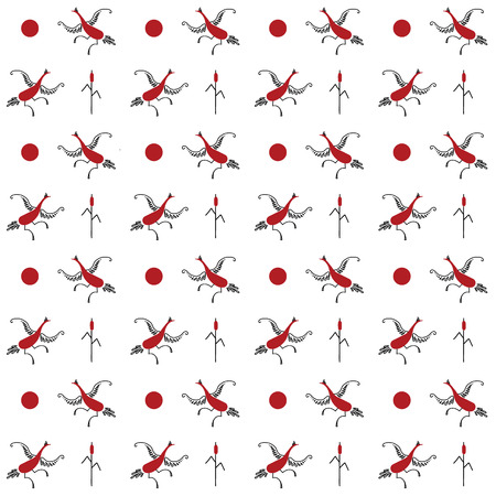Ethnic pattern of birds, plants and the sunのイラスト素材