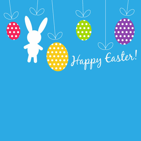 Flat design illustration Easter concept. Easter eggs and the rabbit is hanging by a threadのイラスト素材