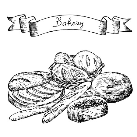 bakery  hand drawing set of vector sketchesのイラスト素材