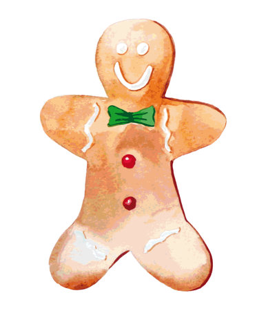 Gingerbread man. Watercolor colorful element for design holiday.のイラスト素材