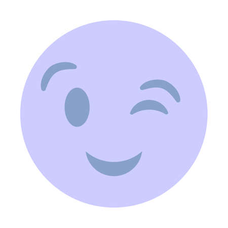 Blue winking emoji, round sticker of happy smiley.のイラスト素材