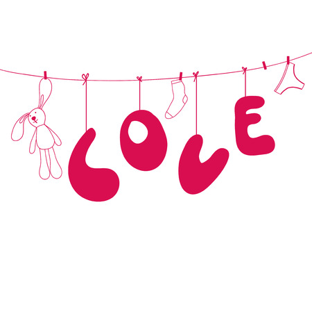 Love funny illustration with a hare, a sock and pantsのイラスト素材