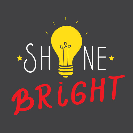 Hand drawn vector illustration with idea light bulbs and lettering Shine brightのイラスト素材