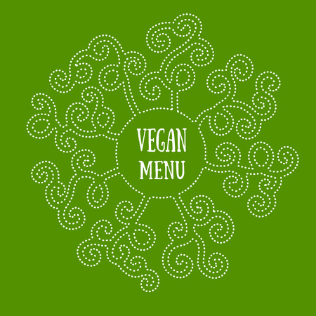 Vegan menu. Mandala on green background. It can be used as a design element on menu, card, signboard and so on.のイラスト素材