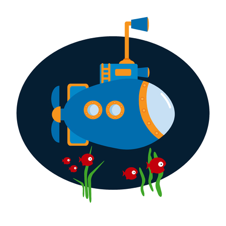 Submarine on blue background. Design element for poster, t-shirt, cover.のイラスト素材