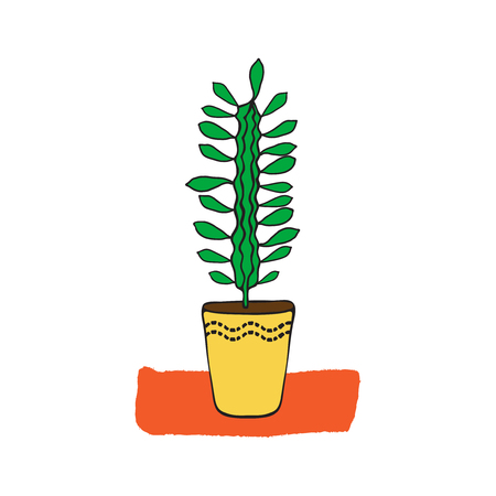 Hand drawn milkweed in a pot. Design element for poster, t-shirt, textile. Interior plant.のイラスト素材