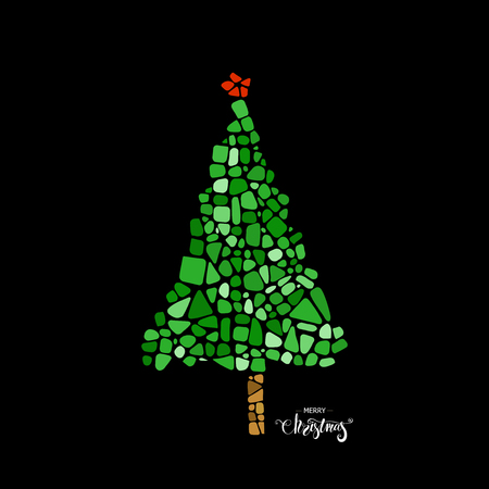 Mosaic Christmas tree. Design element for poster, greeting card, postcard. Ceramic tile texture. Easy to recolor.のイラスト素材