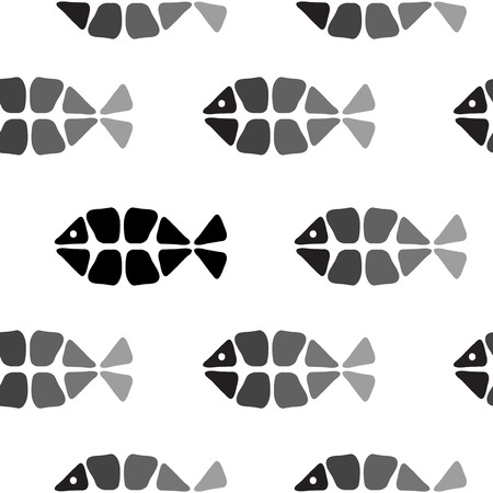 Hand drawn seamless pattern with fish. Black and white background. Design element for wrapping paper, fabric, textile.のイラスト素材